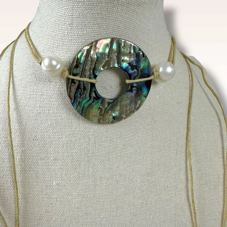 Free People Bohemian Abalone Shell Pearl Rope Necklace Belly Chain Neutral NEW - Image 4 of 4