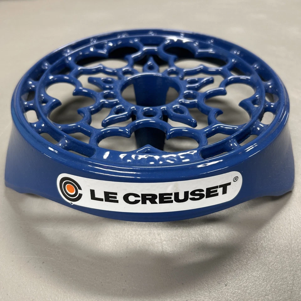 Le Creuset Trivet Warmer Pot Stand Cast Iron Enamel Candle Dark Blue France - Image 3 of 4