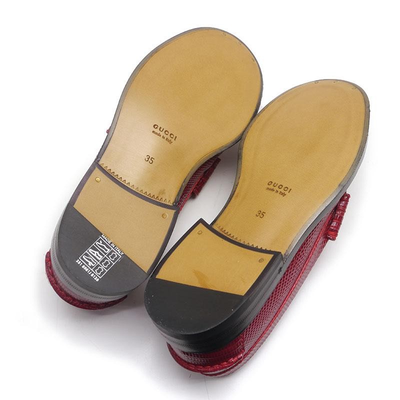 GUCCI Gold Hardware Leather Loafers Dress Shoes Size:35/JP:22 Red 141112K Authen thumbnail 7