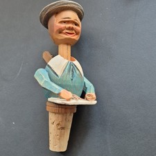 Zierkorken Flaschenverschluss Holz/Kork, geschnitzte Kellnerfigur Mann mit Hut