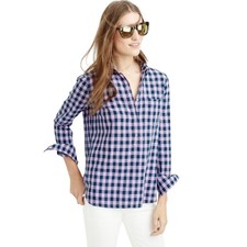 J.CREW Gingham Popover Shirt Blouse Top Blue ...