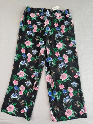 Torrid Floral Chiffon Wide Leg Pants Black 1X (36x29) Womens Summer New With Tag