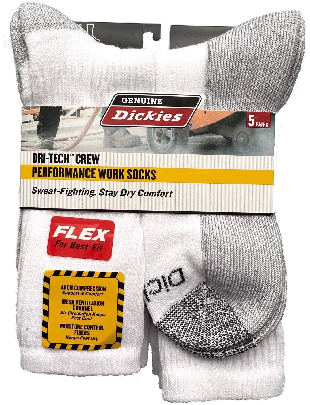 Dickies Genuine Men's 5-pair Crew Style Work Socks - White with 6-12,