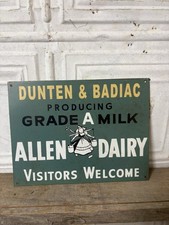 Vintage Allen Milker Holstein Dairy Cow Milk Can Corn Seed Sign Feed Tractor
