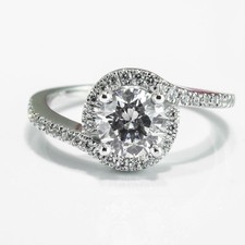 1 1/2 CT Diamond Engagement Ring Round Cut F/SI1 18K White Gold Size Selectable
