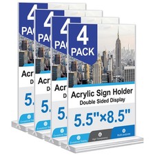Acrylic Sign Holder 5.5x8.5 Inches 4 Pack, Double Sided Clear Display Stand T...