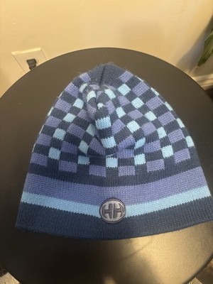 Helly Hansen Beanie Blue Checked Made in USA 100% Acrylic One Size Fits All