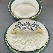 Antique 18ct Gold Natural Diamond Old European Cut Trilogy Ring Est 0.5ct Size M
