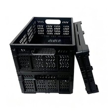 4 PCS 20L Black Foldable Storage Crates Heavy Duty Plastic Milk Basket Box