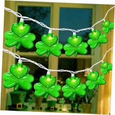 20 LED Clear Green Shamrock String Lights, 12FT St Patricks 12Ft 20LED-Shamrock