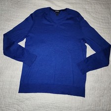 Express Sweater Men's L Blue Merino Wool Blend V Neck Pullover Long Sleeve