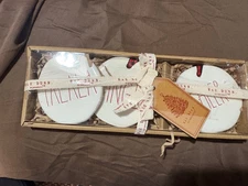 NEW in Box Rae Dunn Round Christmas Ceramic Ornaments "CHEER, FA LA LA & JINGLE"