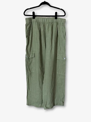 C&C California Linen Wide Leg Cargo Pants Sage Green Earthy Lagenlook Size XL - Image 1 of 4