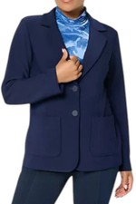 Susan Graver Women's Brushed Back LK Fusion Notch Collar Blazer Navy
