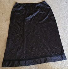 Vintage Black 100 Nylon Lace Trim Side Slit Long Half Slip MADE IN USA Sz M