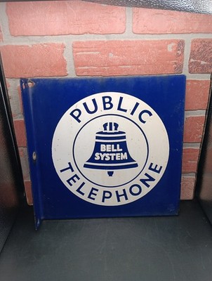 Original Porcelain Bell System Double Sided Flange Telephone Sign 11 x 11 