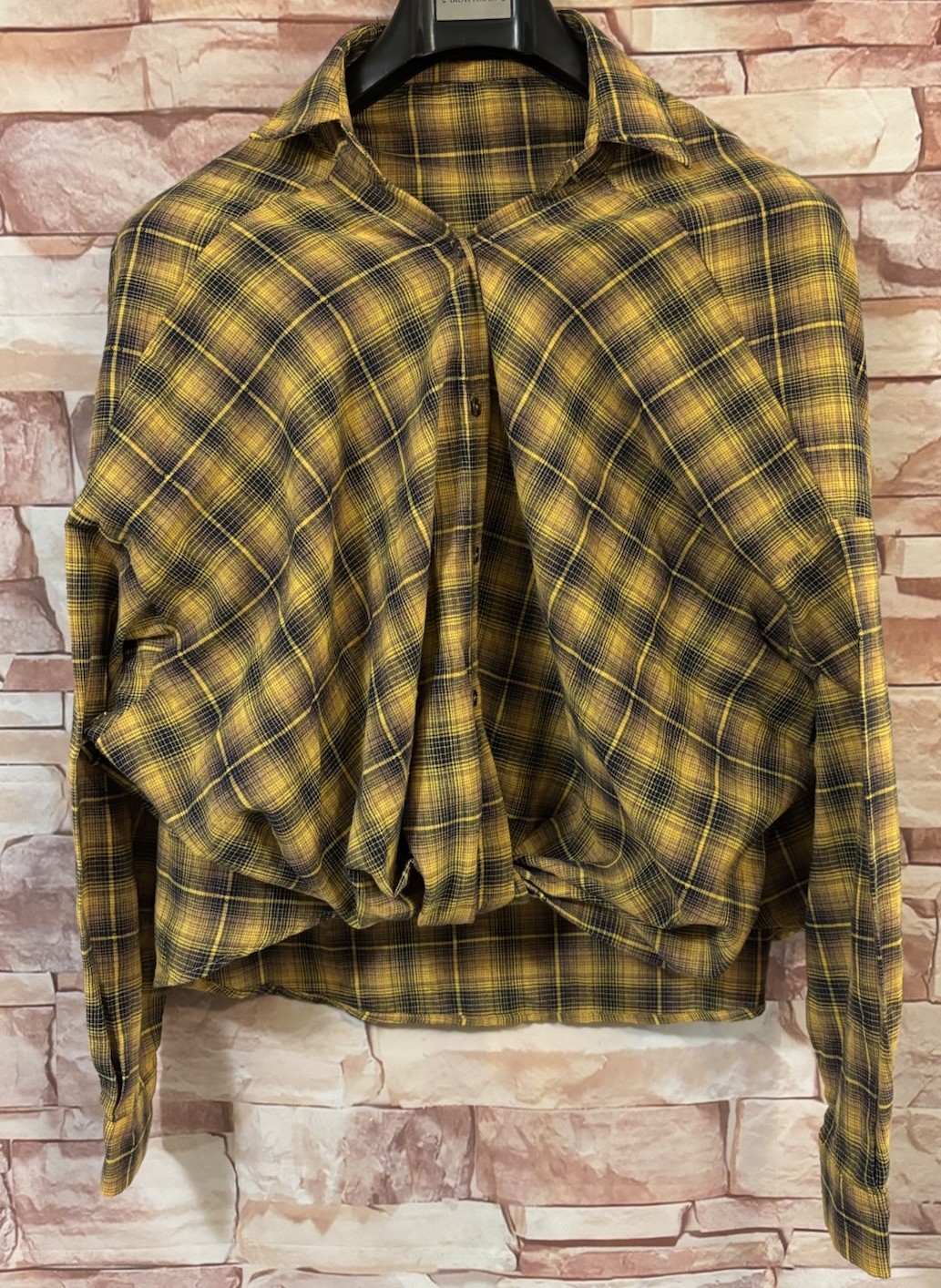 Shein Yellow/Multi-Color Plaid Long Sleeved Button Up Blouse. Size: Medium.