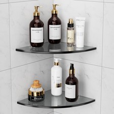2 Tiers No Drill Corner Glass Shelf Shower for Inside Wall Organizer Shampoo