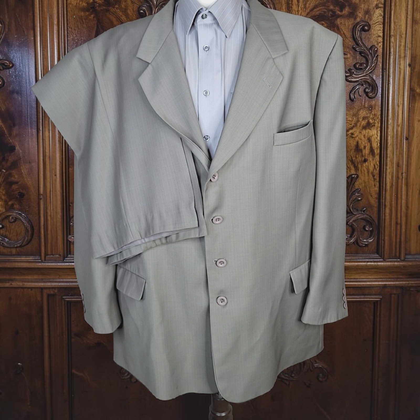 Successo 2 Piece Suit Mens 52L 44X32 Beige Gray 4 Button Ventless