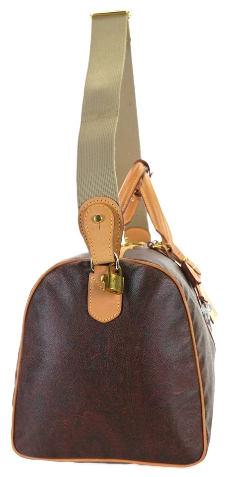 Bolsa de Viagem Vintage ETRO Marrom Couro Paisley Duffle 50 Weekender + Extras ITÁLIA - Imagem 4 de 4