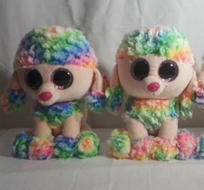 x2 TY Beanie Boos RAINBOW the Poodle Glitter Eye Med 10" Stuff AnimalToy GiftNWT