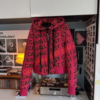Just Cavalli Women's Puffer Jacket Pink Orange Black Logo IT 42 retail: $650 