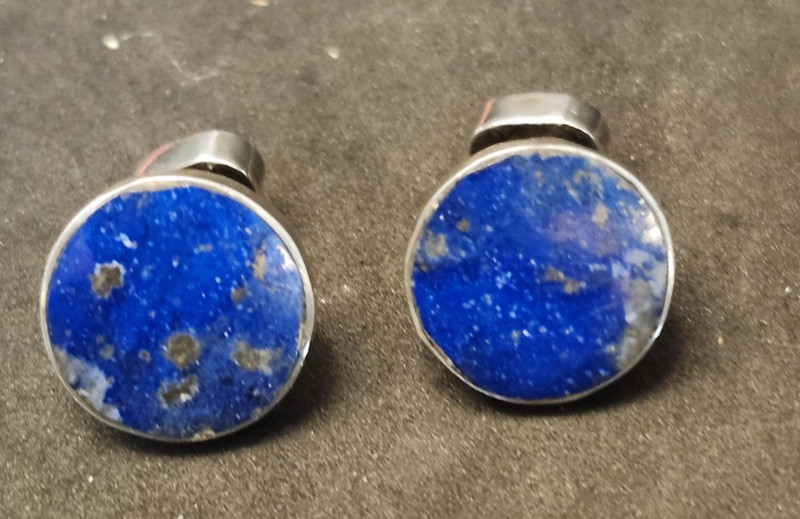 Sterling Silver Lapis Lazuli Cufflinks Cuff Links Fixed Back