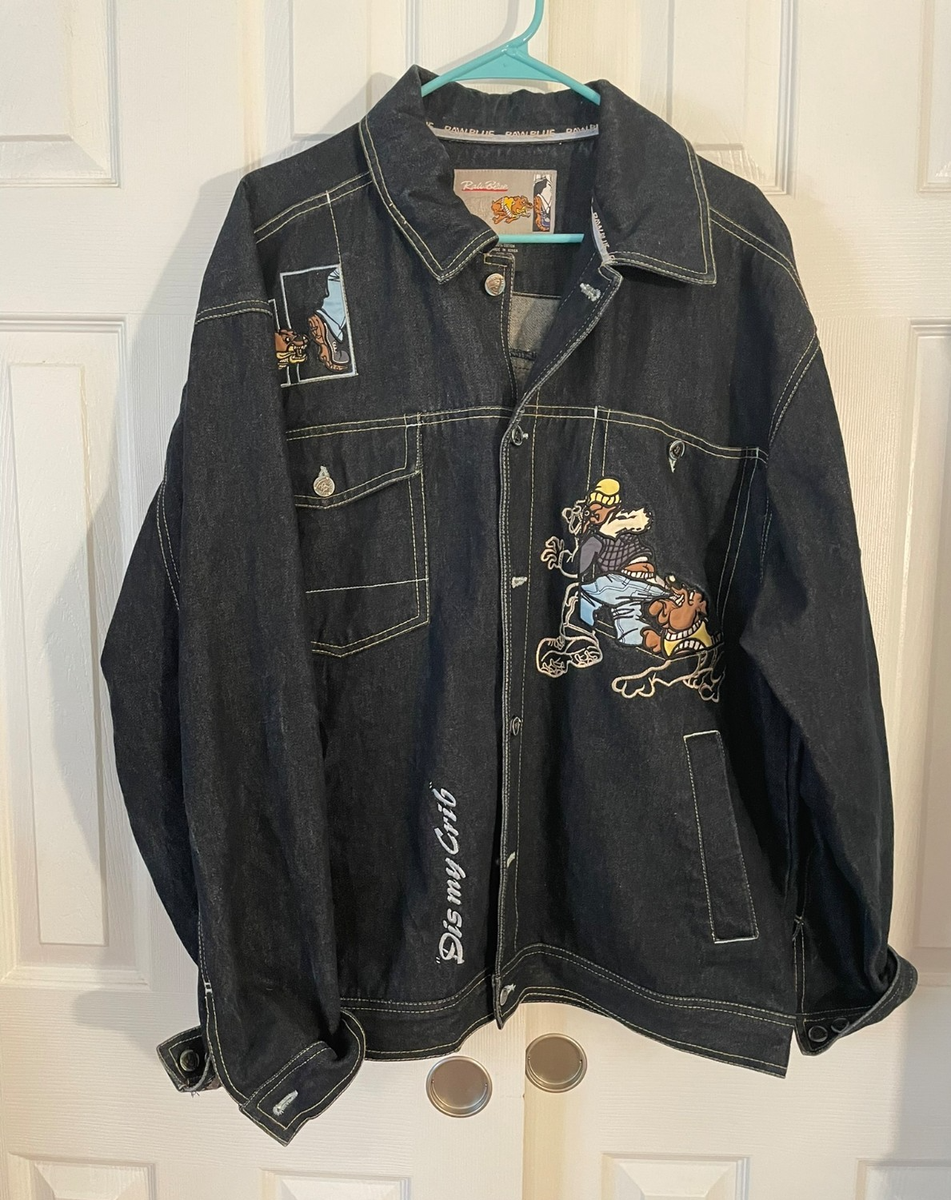 Raw Blue Jacket Men's (L) Denim Embroidered Bulldog Graphic Dis my