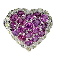 925 Sterling Silver Ring Round Rhodolite Peridot Natural Gemstone Jewelry Size 9