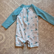 Disney Baby Rash Guard Swimsuit Kids 12M Blue Mickey Mouse Palm Tree One Piece