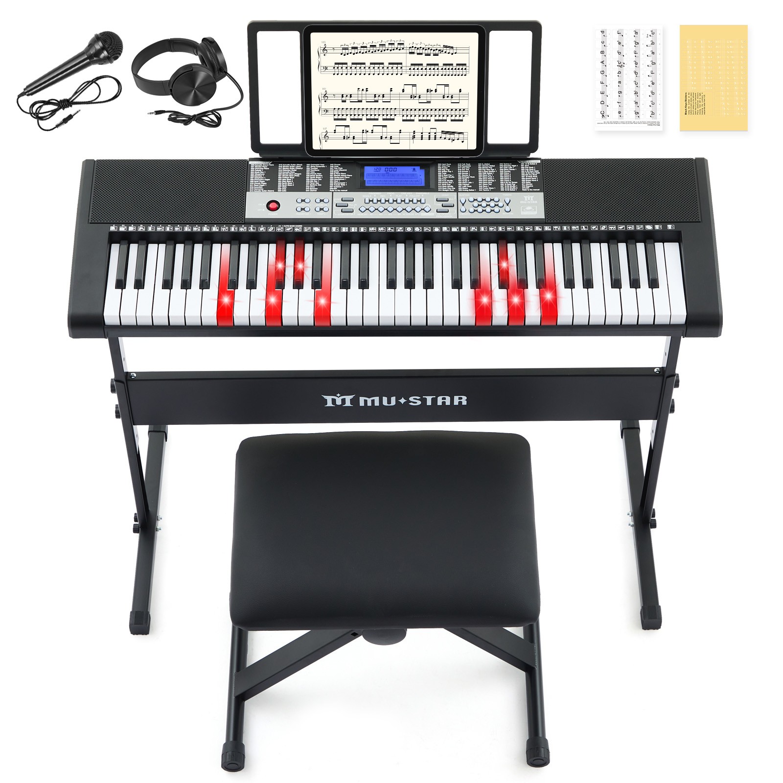 Tastiera Elettrica Nera 61 Tasti con Accessori