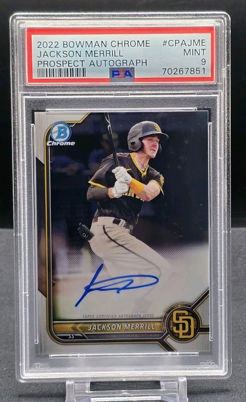 JACKSON MERRILL 2022 Bowman 1st CHROME PROSPECT AUTO PSA 9 MINT #CPA-JME