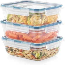 Total Solution 3-Pack (8.5-Cup) Plastic Food Storage Containers Set, Leakproof &