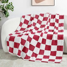 Exclusivo Mezcla Checkered Fleece Throw Blanket for 50"x60" , Deep Red