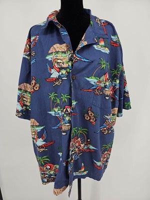 Vintage Benny's Blue Hawaiian Tropical Parrot Shirt Size 2X Men's
