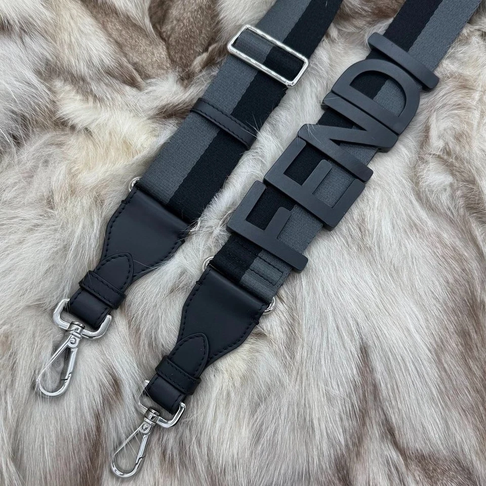 Correa de hombro FENDI de lona gris negro logotipo #215 Foto 2 de 4