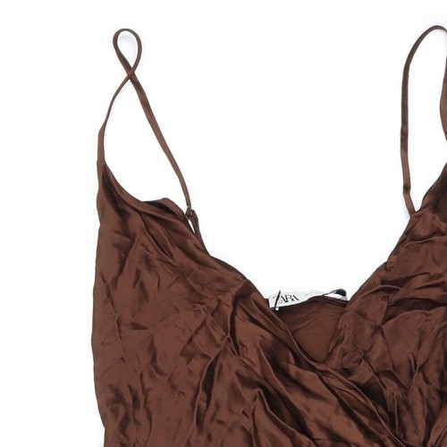 Zara Womens Brown Viscose Blend Mini Size S V-Neck Zip - Picture 6 of 10