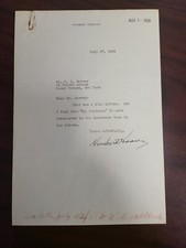 Signed Herbert Hoover letter.   Dated 1938.  Content related to Winthrop Aldrich