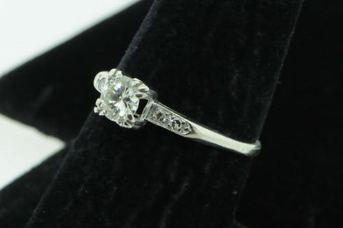 Art Deco (ca. 1938) 14K White Gold .51ct+/- Transition Cut Diamond Ring (7 3/4) - Picture 2 of 5