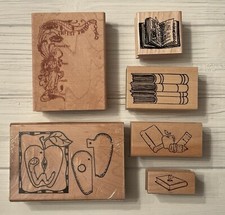 Book And Book Worm Themed rubber stamp lot.