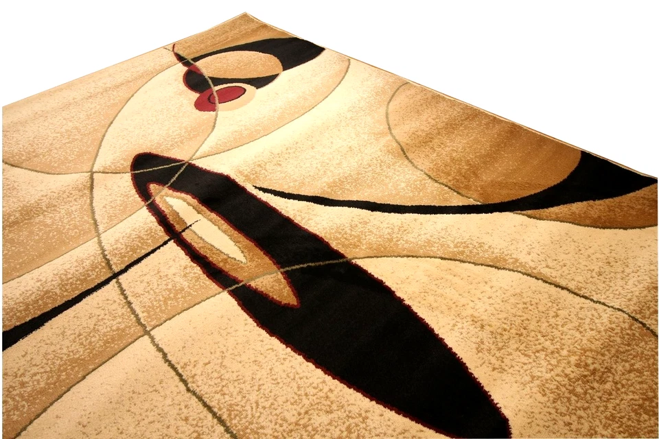 Turkish Area Rug 2x3 Wool Blend Stain Resistant Contemporary Brown Beige Circles - Image 2 of 4