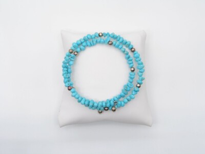 Native American Navajo Handmade Wrap Bracelet Sterling Silver Pearls & Turquoise