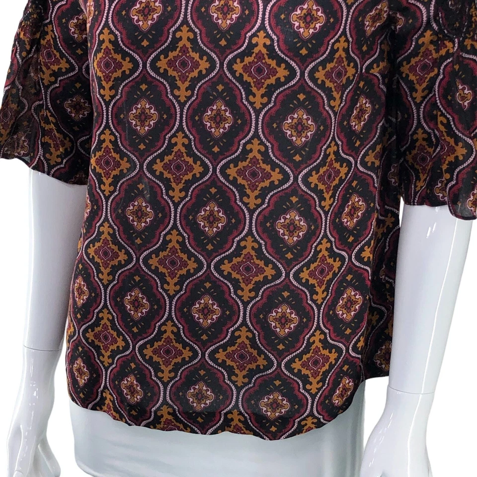 A.L.C. Womens Sz 6 Miranda Top Printed Smocked Collar 100% Silk Blouse Mock Neck - Image 3 of 4