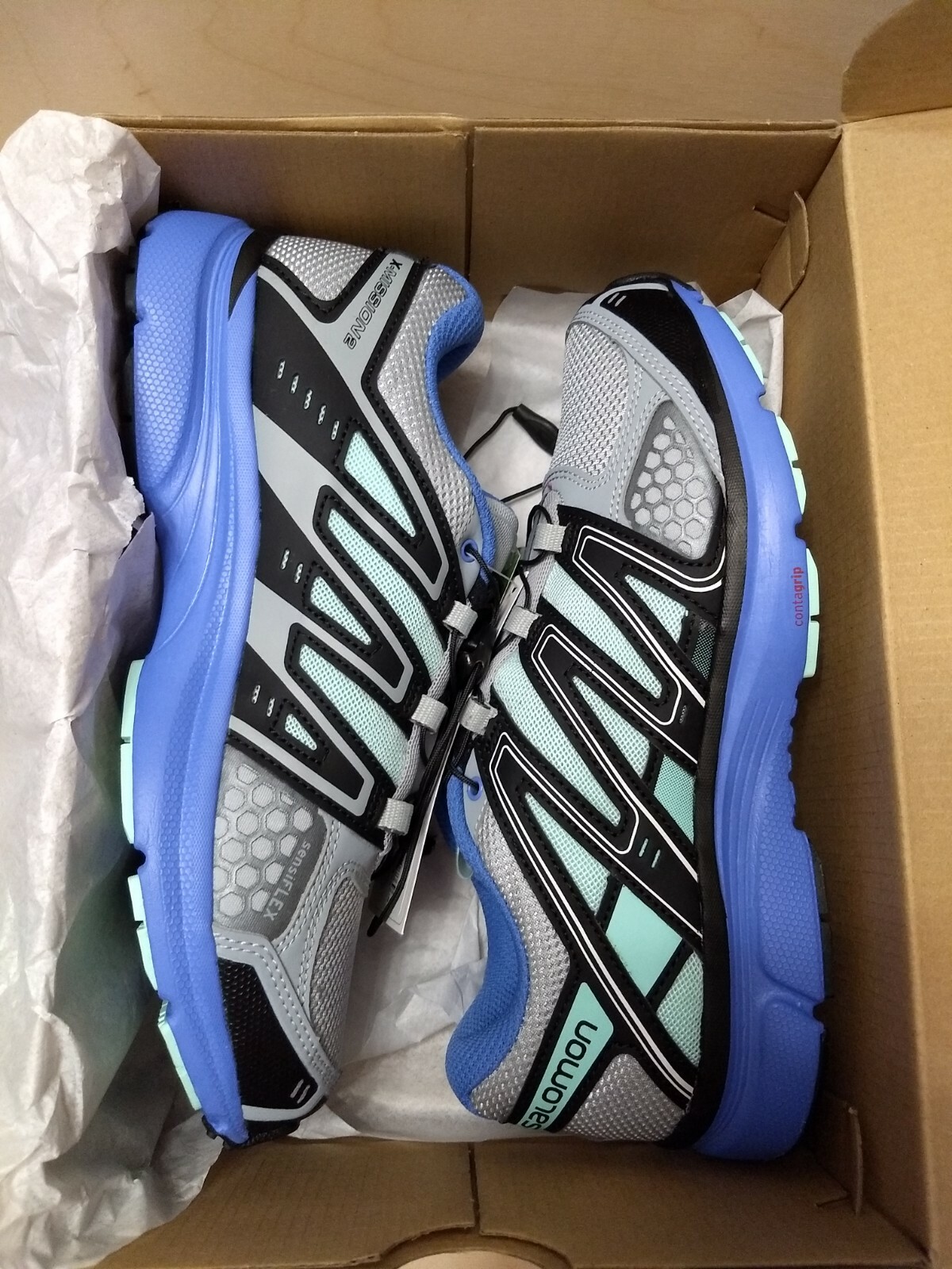 Nuove scarpe da ginnastica Salomon donna X Mission 2 UK 6 (39) grigio blu compleanno Natale