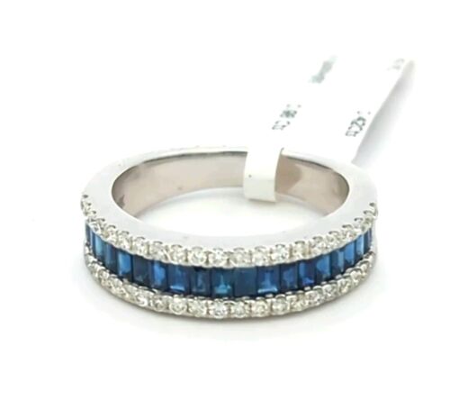 Video 1.40CT 14K Solid White Gold Natural Sapphire Diamond Wedding Band Ring - Picture 3 of 7