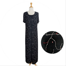 Carole Little 10 M Black Print Maxi Dress Rayon VTG 80s 90s Teacher Boho Career