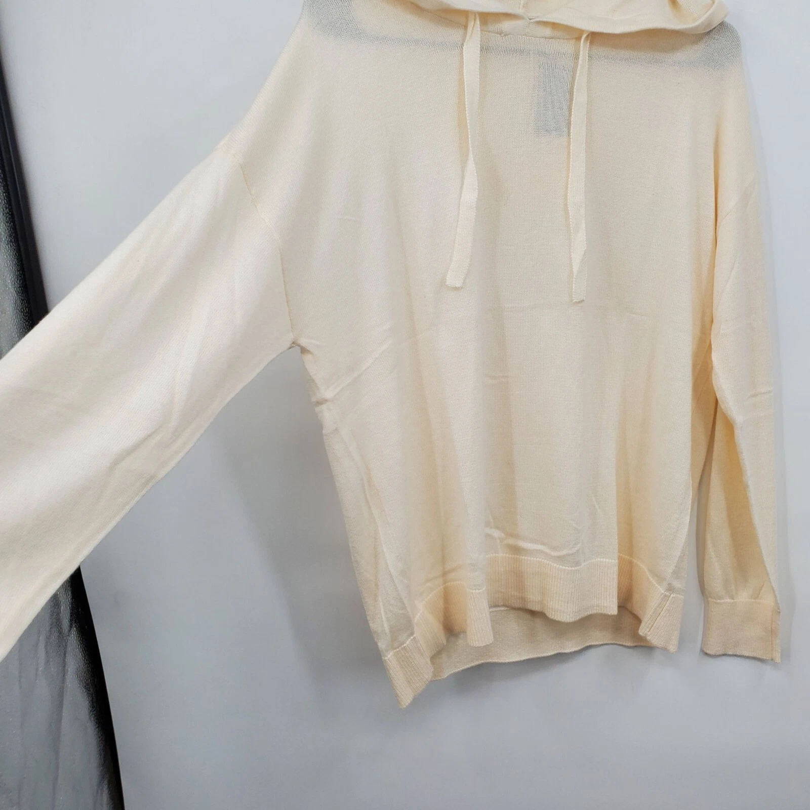 OFF WHITE Felpa con cappuccio mista cashmere Member's Mark oversize premium small donna nuova con etichette crema