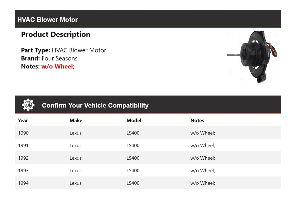 Motor soplador de climatización para Lexus LS400 1990-1994 4 estaciones 1991 1992 1993 Foto 2 de 4