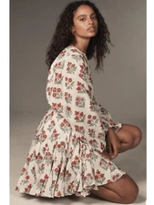 Rhode Resort Ella Flowy Dress Neutral Motif Ivory Cotton Size Medium