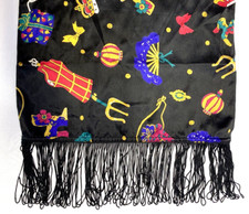 Vintage Diane Von Furstenberg Black Scarf Multicolor Fringe Wrap Holiday Treasur
